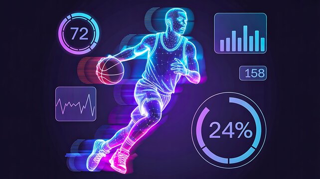 Dynamic Basketball Player Visualization with Performance Metrics and Data Graphics - Powered by Adobe