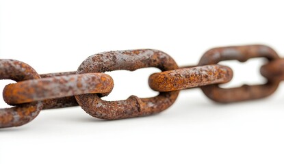 Fototapeta premium Close-up of a rusty chain segment against white background