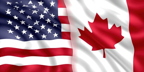 american flag on left and Canada flag on right 