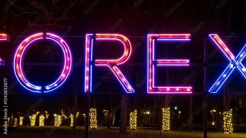 Aufkleber luminous sign with the word forex at night. sign with glowing multicolored letters in a park-like se