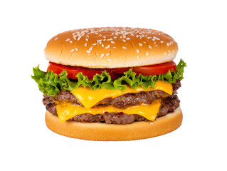 Hamburguesa clásica doble aislada sobre fondo transparente. PNG.