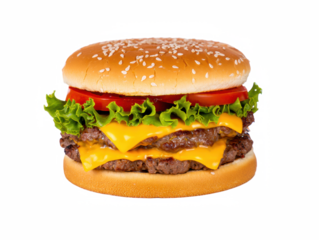 Hamburguesa clásica doble aislada sobre fondo transparente. PNG.