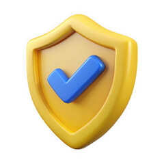 3d render yellow shield with blue check mark