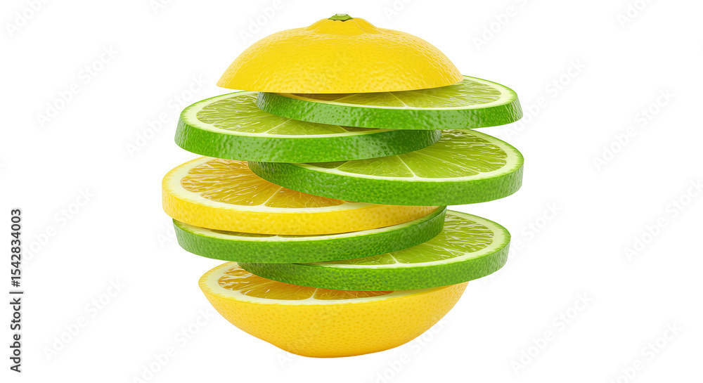 Aufkleber stacked slices of lemon and lime fruits isolated on a black background