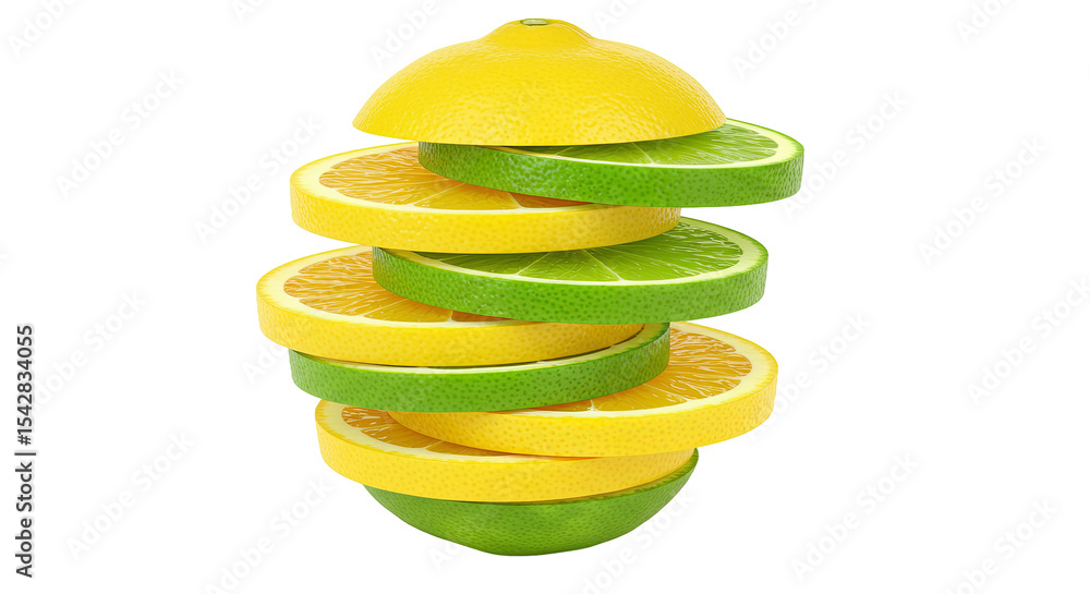 Poster stacked slices of lemon and lime against a black background with a clean aesthetic