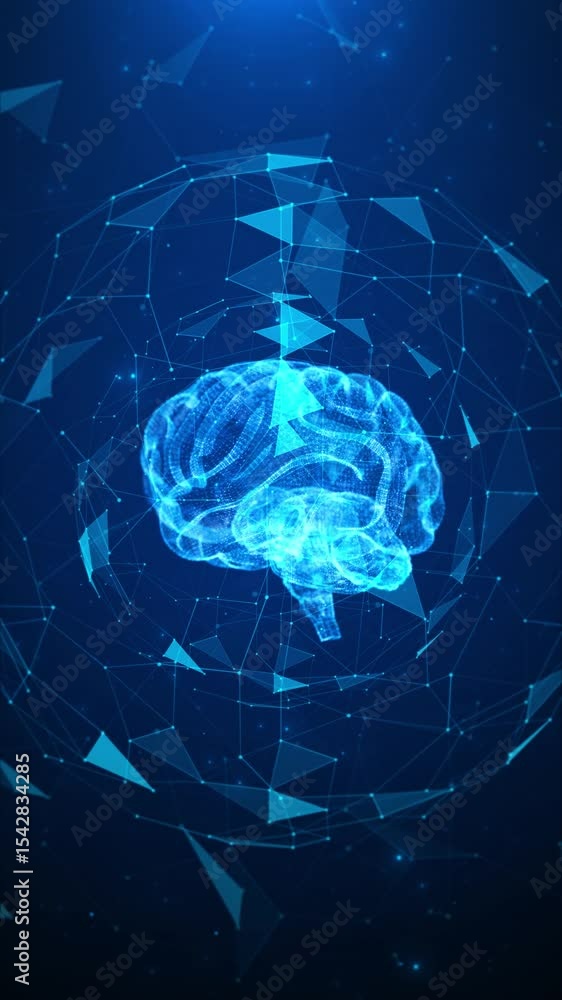 Poster artificial intelligence in humanoid head. ai with digital brain, big data, analysis information. dig