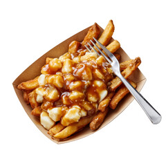 Delicious poutine dish with gravy and cheese curds food photography transparent background culinary delight