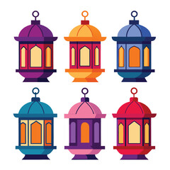 Six lantern set isolated on white background