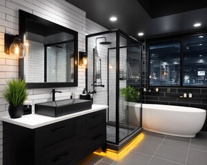 Modern black and white bathroom interior