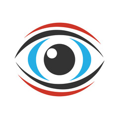 Abstract Stylized Eye Icon Red Black Blue White Background