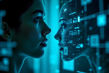 Specialist calibrating voice cloning concepts with augmented reality in a high-tech lab environment