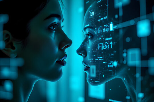 Specialist calibrating voice cloning concepts with augmented reality in a high-tech lab environment