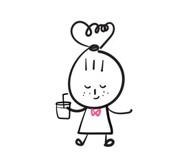 (relax, drink) Collection of hand drawn lady worker icons. Vector illustration.