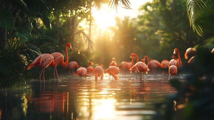 Flamingo framed by tranquil mist lake high resolution picture