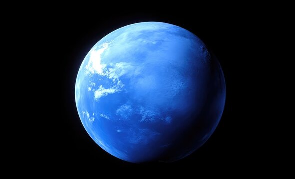 A vibrant blue sphere, Earth-like planet, detailed clouds