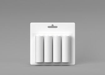 Four AA Batteries in Blank Packaging - Mockup
