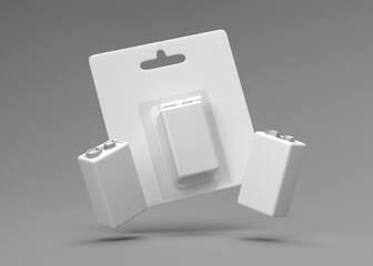 9 volt Batteries in Blister Packaging Mockup - Floating Product Display