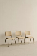 Obraz premium Three beige chairs sit quietly in an empty space, evoking a sense of stillness, balance, and quiet contemplation—minimalist and emotionally open.