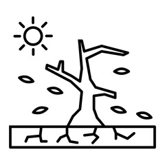 desertification, dried soil and tree line icon with editable stroke