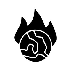 global warming, earth on fire glyph icon