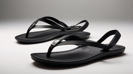Naklejka premium Elegant Black Minimalist Thong Sandals Comfortable & Stylish Summer Footwear