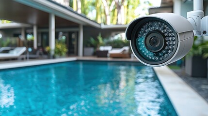 Security camera by pool, outdoor home