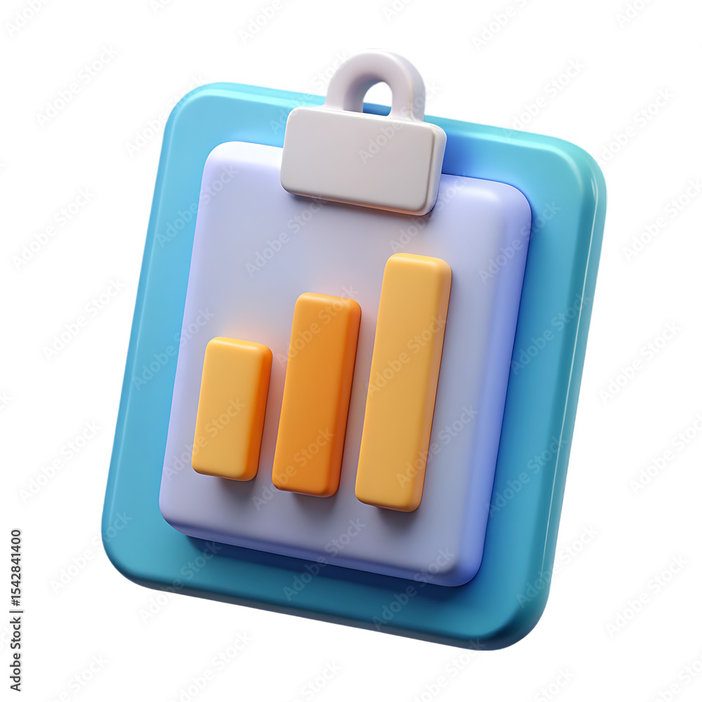 Poster 3d rendered illustration of a clipboard with a bar graph representing business data