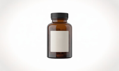 Amber Pill Bottle Mockup with Blank Label on White Background Close Up