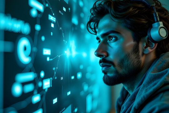 Young Developer Using Augmented Reality Concepts in Classroom Settings with Cinematic Cyan Tones