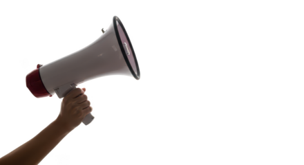 Handheld megaphone against black background