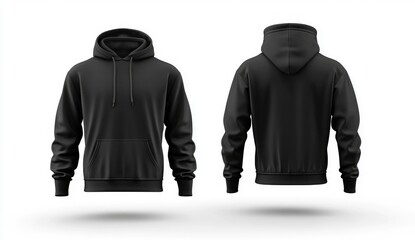 Blank black hoodie, front and back view