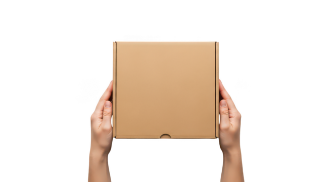 Hands holding cardboard box