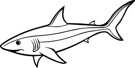 Caribbean reef shark outline vector illustration line art