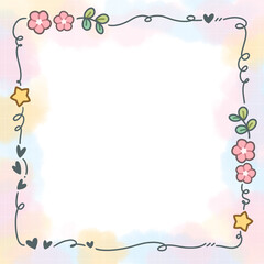 Cute memo for writing messages, decorated with stars, heart, leaf and flowers.