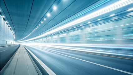 Fototapeta premium Fast moving cars in modern city tunnel at night