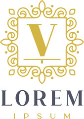 Luxury Square Decorative Letter V Logo Template