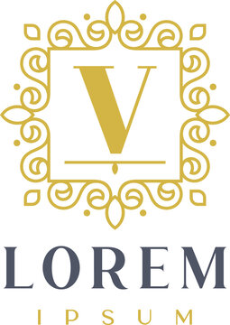 Luxury Square Decorative Letter V Logo Template