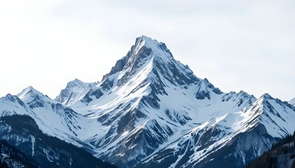 Obraz premium Snowy Mountain Peak Isolated on White – Majestic Winter Landscape Illustration