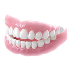 Fototapeta premium A close up view of a full set of dentures showing healthy white teeth and pink gums