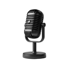 3d icon of vintage black microphone isolated on transparent background
