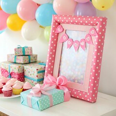 gift box with balloons and confetti