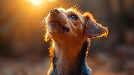 Golden Hour Dog Looking Up at Sun