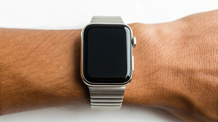 Apple watch series 4 on male wrist silver milanese loop