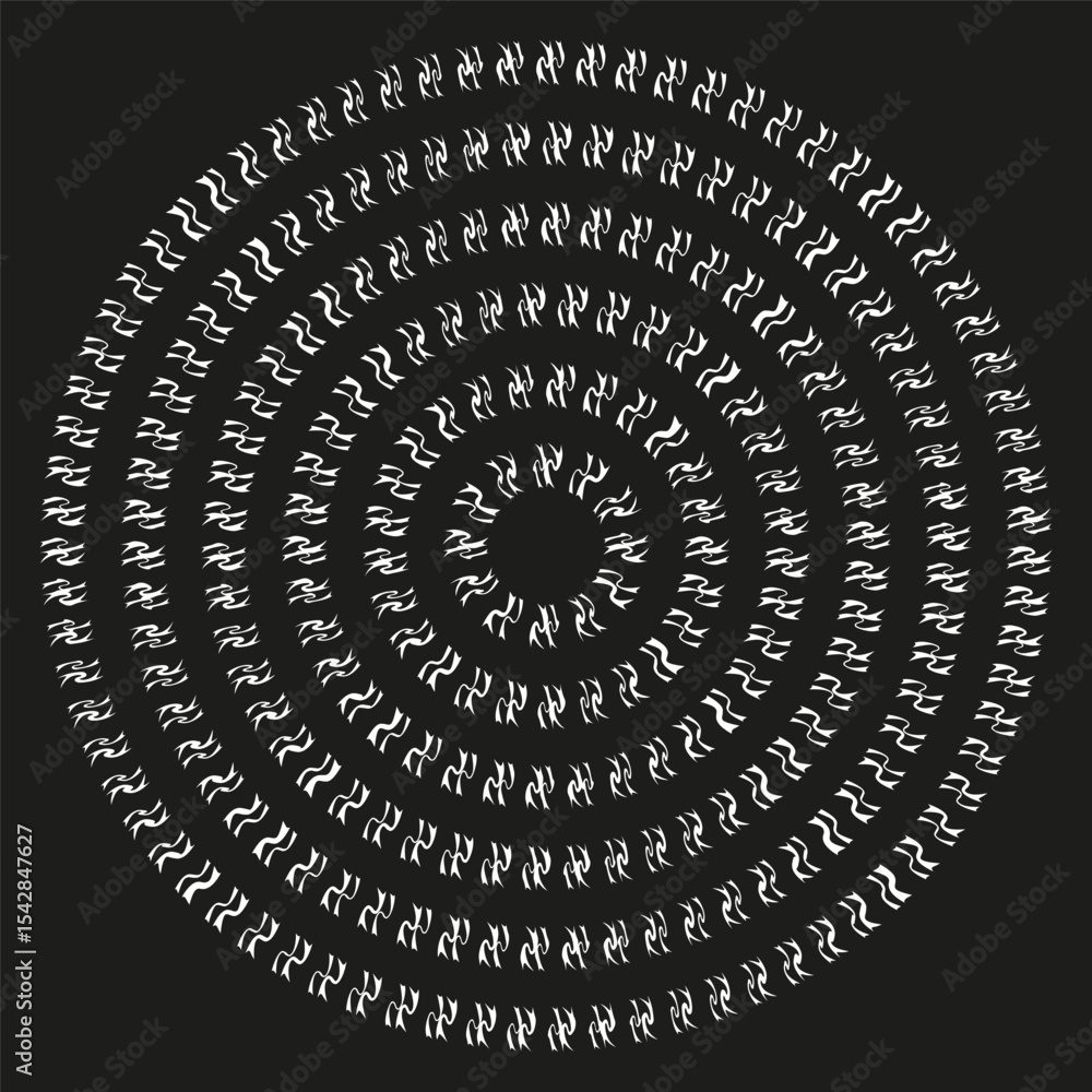 Poster circular dot pattern. spiral point design. vector radial motif. concentric circle artwork.
