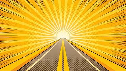Comic book style road to success bright yellow background