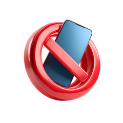 3d icon of no phone symbol in red circle isolated on transparent background