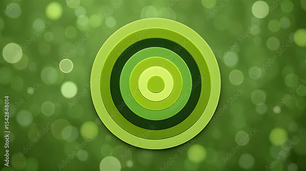 Poster abstract green concentric circles on bokeh background