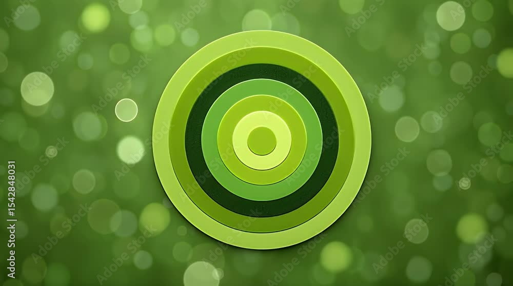 Poster abstract green concentric circles on bokeh background