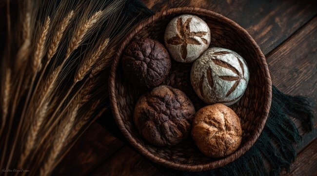 Round Baked Goods in Rustic Basket Display