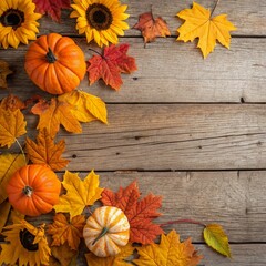 autumn leaves on wooden background
